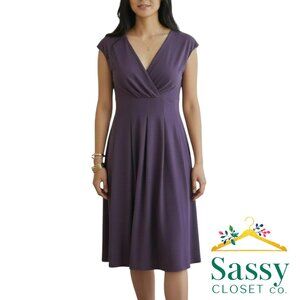 Coldwater Creek Purple Jewel Tone Midi Dress Empire Waist V-Neck Lined Sz M EUC